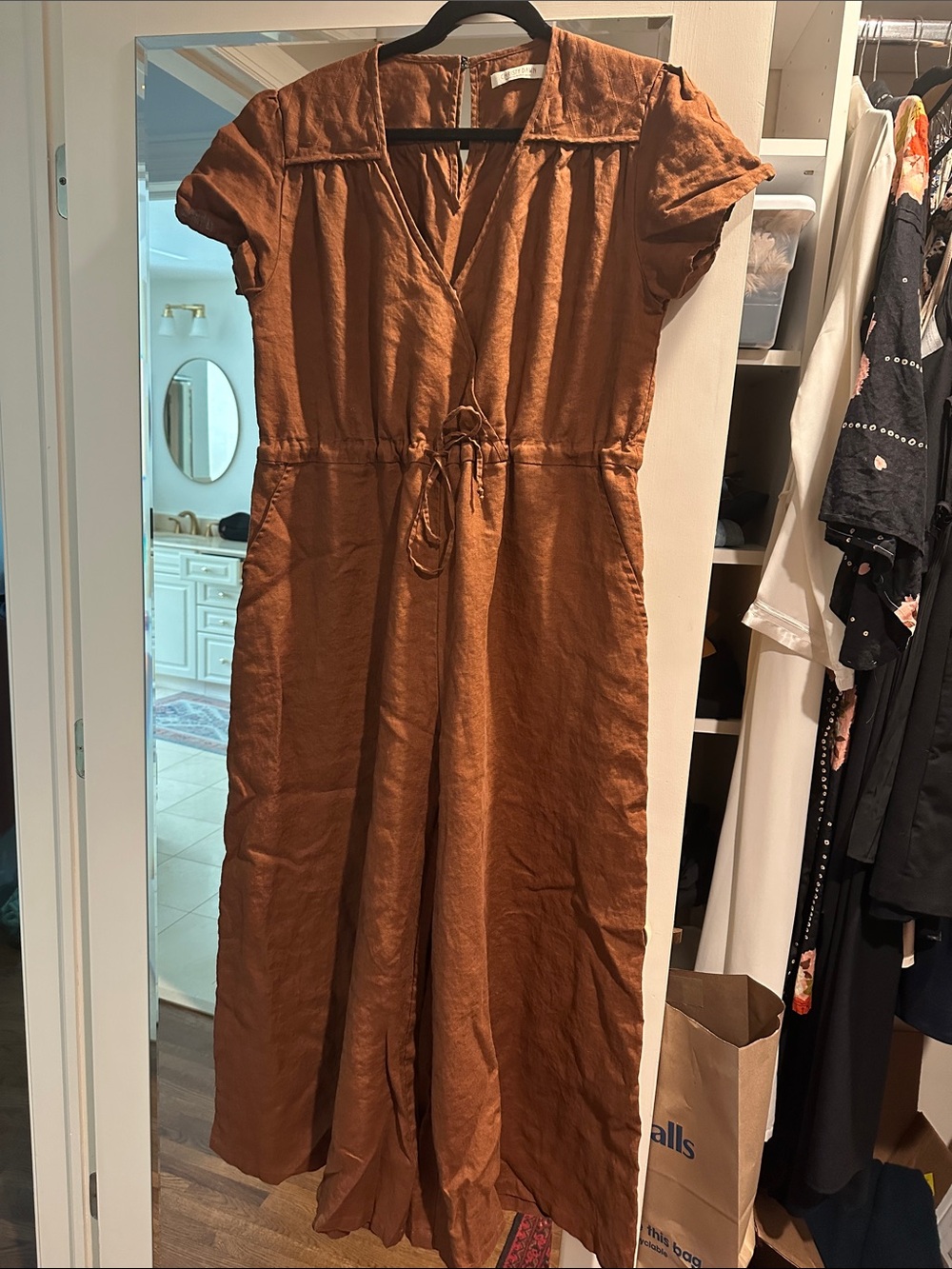 Christy Dawn Rust Brown Linen Jumpsuit